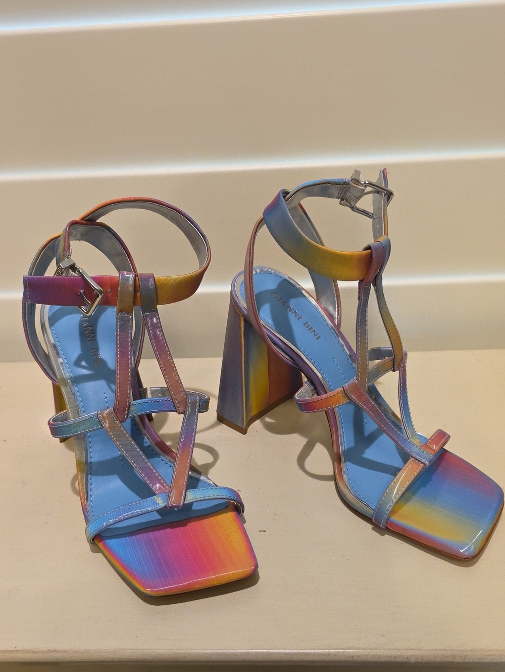 New Women's Multicolor Strappy Block Heel Sandals